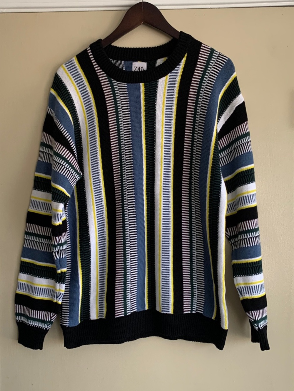 Zara Vertical Multicolor Striped Crewneck Cotton Knit Sweater Sz.M